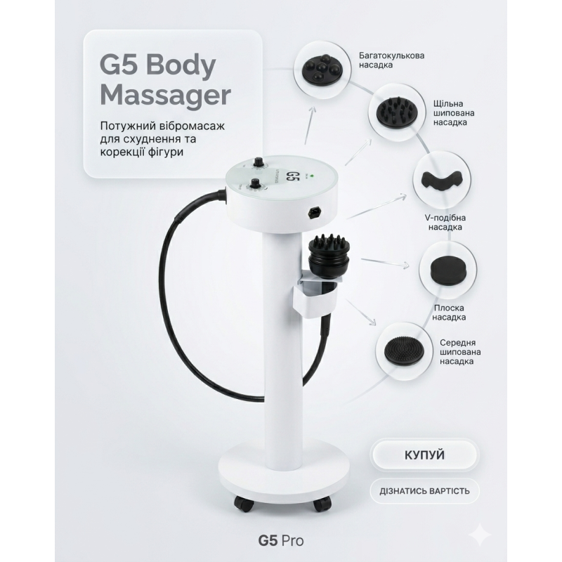 G5 vibration massage device with stand and 8 attachments - a professional solution for offices and SPAs